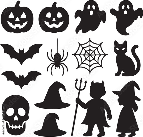 Classic Halloween Silhouette Icon Set - Spooky Vector Collection