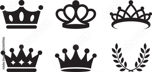 Crown Icons Vector Set - Royalty and Authority Symbols Design Collection for Graphics