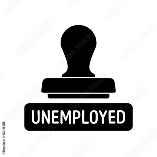 Rubber stamp with “Unemployed” text symbolizing job loss and economic hardship (Filled icon)