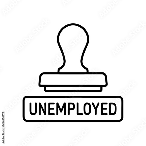 Rubber stamp with “Unemployed” text symbolizing job loss and economic hardship (Outline icon)