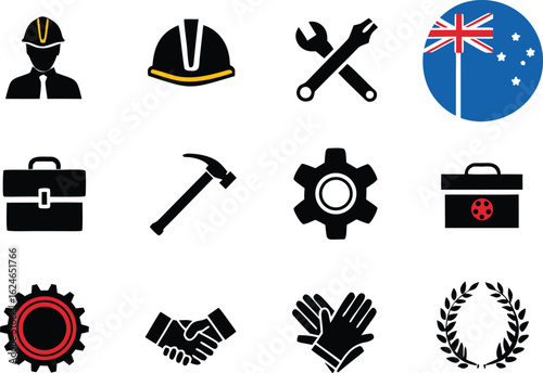 Labour Day Australian Capital Territory and New South Wales Set. Vibrant Labour Day ACT and NSW Set for Celebration Artwork. Colorful Labour Day Set for Australian Capital Territory and New South Wale