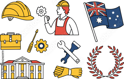 Labour Day Australian Capital Territory and New South Wales Set. Vibrant Labour Day ACT and NSW Set for Celebration Artwork. Colorful Labour Day Set for Australian Capital Territory and New South Wale