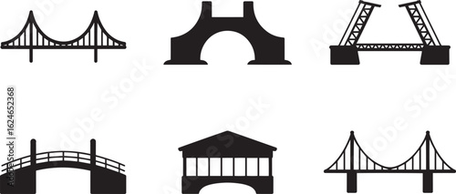 Diverse Bridge Icon Set for Architecture, Engineering, and Transportation Projects in Vector