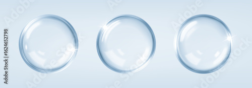 Realistic transparent collagen or hyaluronic acid. Liquid drops, serum, gel or collagen texture. Skin care cosmetic hydration concept. Vector illustration