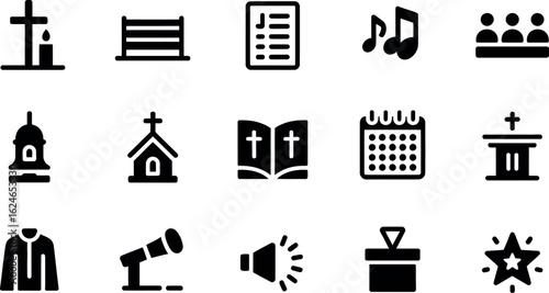 Bold Black Religious Icons: Church, Faith, Worship, and Belief Symbols