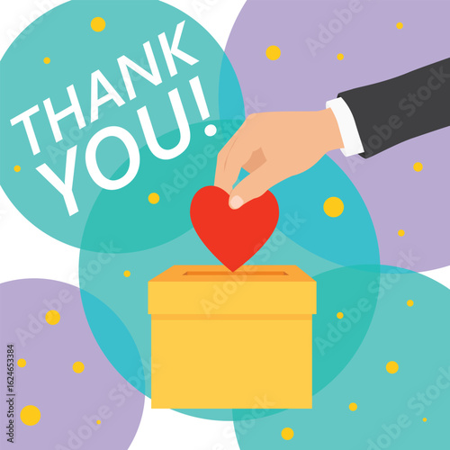 Donation box and charity concept. Hand putting red heart to donation box