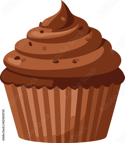 Simple flat chocolate cupcake isolated on transparent background. Vector illustration
