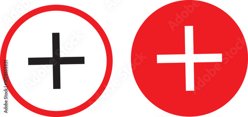 Red circle with white plus sign isolated on transparent background
