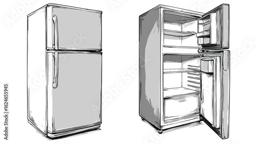 Professional Vector Drawing of Refrigerator on White Background