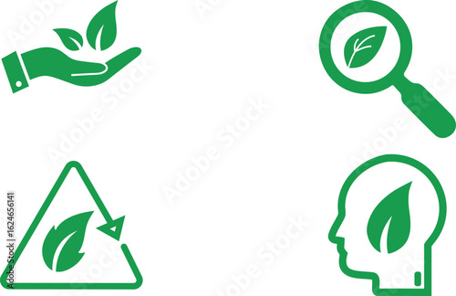 ecology concept icon, environment leaf icon, recycle sustainable energy vector art illustration isolated on transparent png