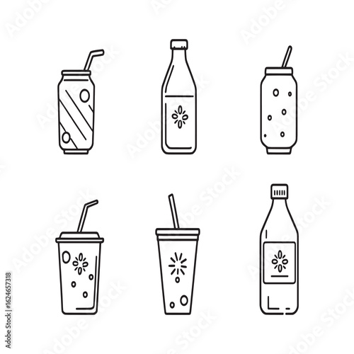 clean and simple soft drinks outline vector image set.eps