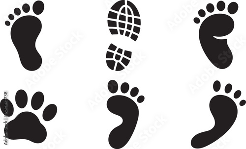 Footprints and Footwear Impressions Vector Set Diverse Foot Shapes and Shoe Sole Print on Transparent Backdrop