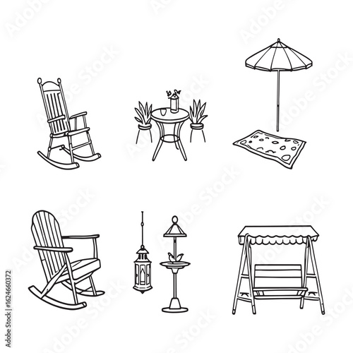 cozy outdoor patio furniture set with plants.eps