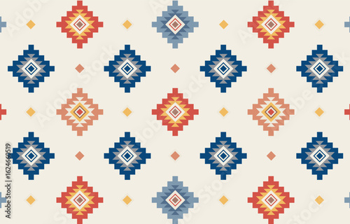 Ethnic tribal colorful background. Seamless tribal pattern, folk embroidery, tradition geometric ornament. Traditional design for fabric, textile, print, rug, paper, carpet