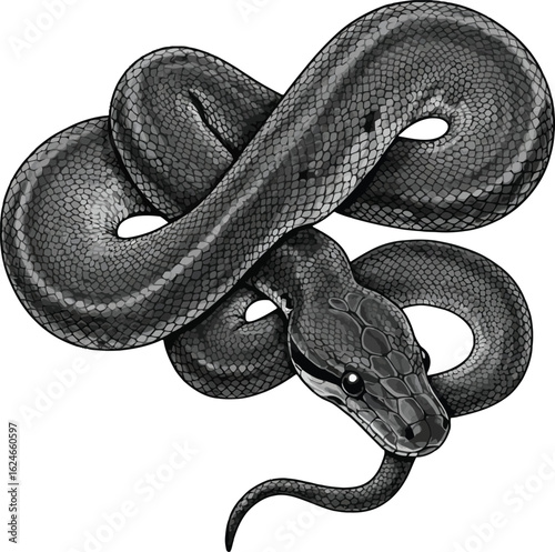 Detailed vector illustration of a coiled ball python with intricate scale patterns and a striking head pose, showcasing natural elegance
