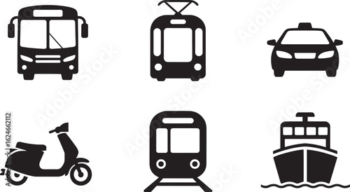 Navigate the City with Bus, Tram, Taxi, Scooter, Subway, and Ship Icons for Your Urban Designs