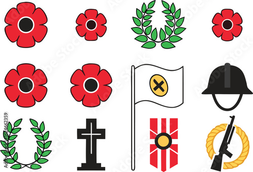 Remembrance Day Australia Set for National Holiday Artwork. Vibrant Remembrance Day Australia Set for Patriotic Designs. Colorful Remembrance Day Set for Australian Commemorative Projects. Festive Rem