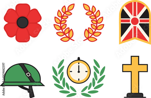 Remembrance Day Australia Set for National Holiday Artwork. Vibrant Remembrance Day Australia Set for Patriotic Designs. Colorful Remembrance Day Set for Australian Commemorative Projects. Festive Rem