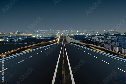 Night urban highway traffic with car light trails on the asphalt road
