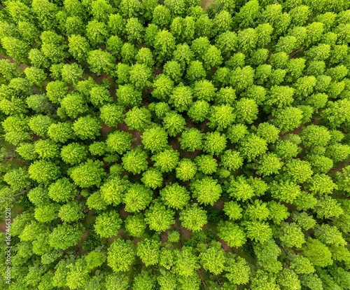 Aerial view of dense green forest