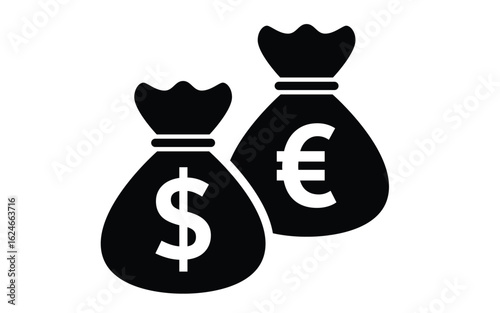 Bags featuring currency symbols for finance and savings icon design