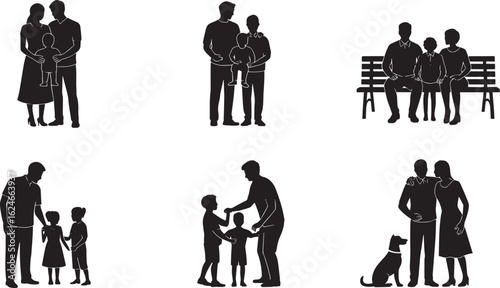 Silhouette Family Moments Collection Diverse Group Poses Togetherness and Generations Vector Art