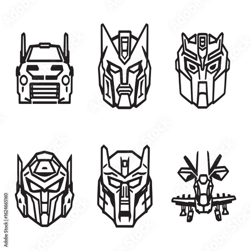 Futuristic transformers machine in vector outline drawing.eps