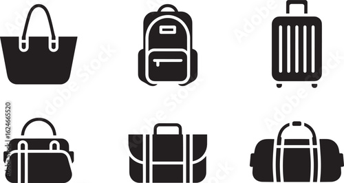 Travel Bag Collection Assortment of Luggage and Handbags for Vacation and Business Trips on Transparent
