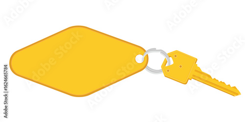Hotel room or apartment door key with keyring and blank tag