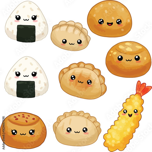 Adorable Asian Cuisine Characters A Kawaii Food Collection Featuring Onigiri Dumplings Sesame Balls and Tempura