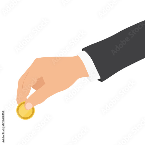 Hand holding a golden coin, giving financial help, donating dollar, cash, money, penny