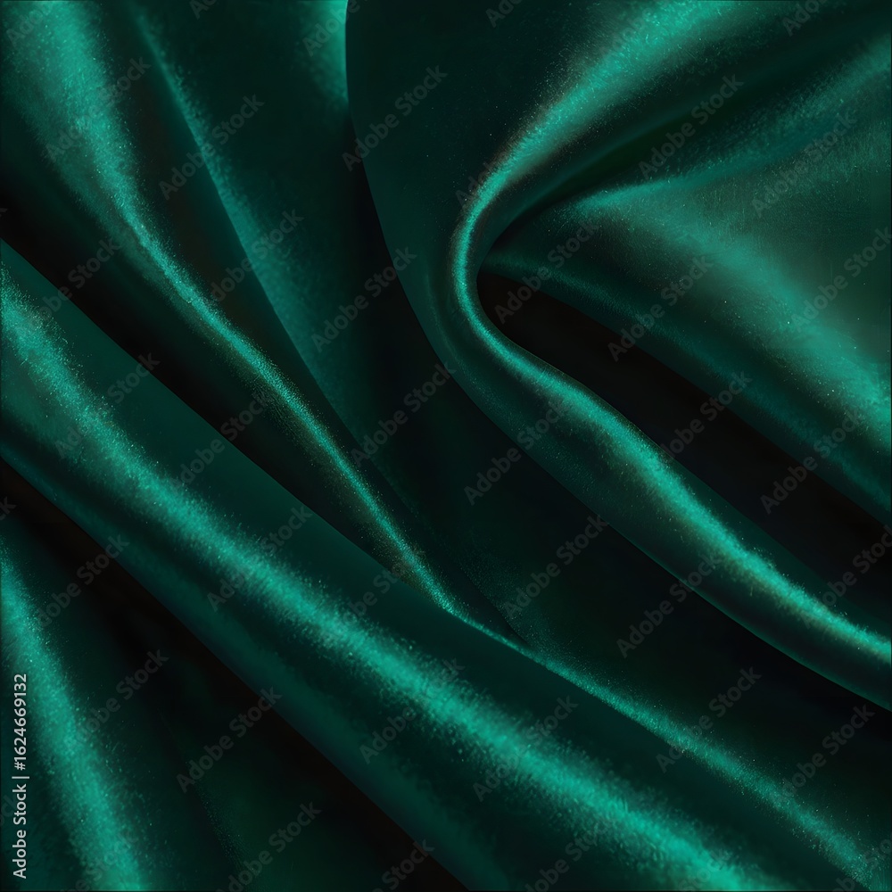 Fototapeta premium Emerald Green Satin Fabric Draped in Luxurious Style for Fashion or Interior Design