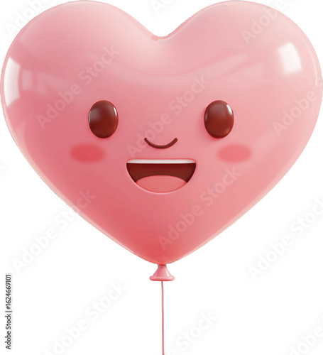 Adorable pink heart shaped balloon with a sweet smile, cheerful expression, and rosy cheeks floating in the air creating a joyful mood