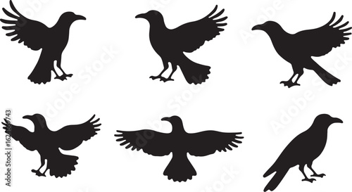 Black Flying Bird Clipart Set