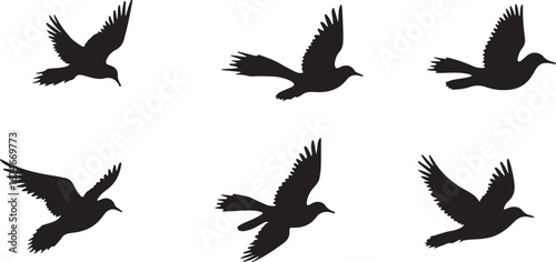 Black Flying Bird Clipart Set