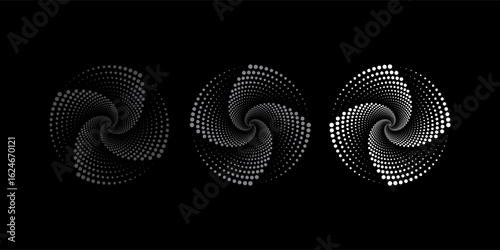 Dotted circular logo. circular concentric dots isolated on the white background. Halftone fabric design. vector