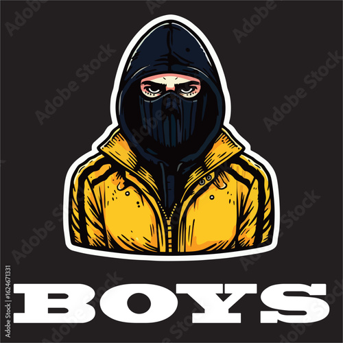 A vector illustration drawing of yellow black ultras hooligan logo