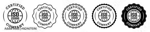 ISO 22000 Certified Company Badge Icons Vector Set for Quality Assurance and Branding