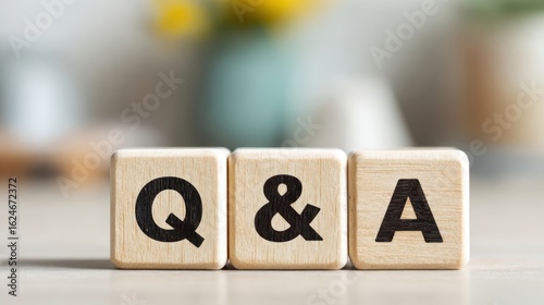 The wooden blocks displaying Q&A for engaging discussions and inquiries.