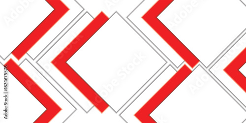 Seamless geometric pattern with overlapping red chevron arrows and diamond shapes on a white background.
