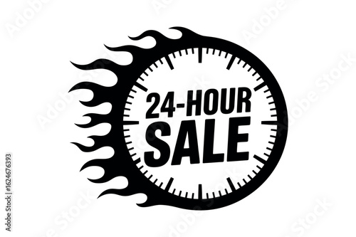 Black clock with flames and sale text time twenty four hour