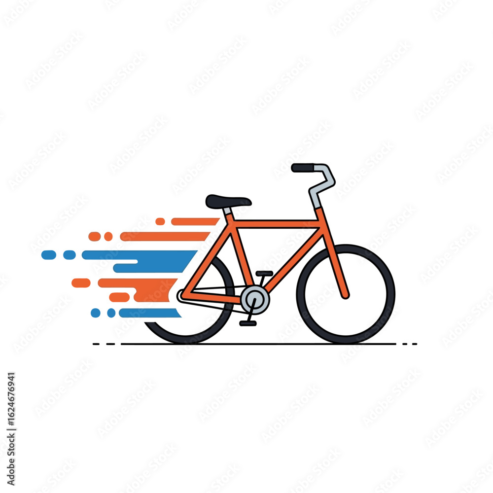 Fototapeta premium Stylized Orange Bicycle with Motion Lines, Black Tires, and Seat