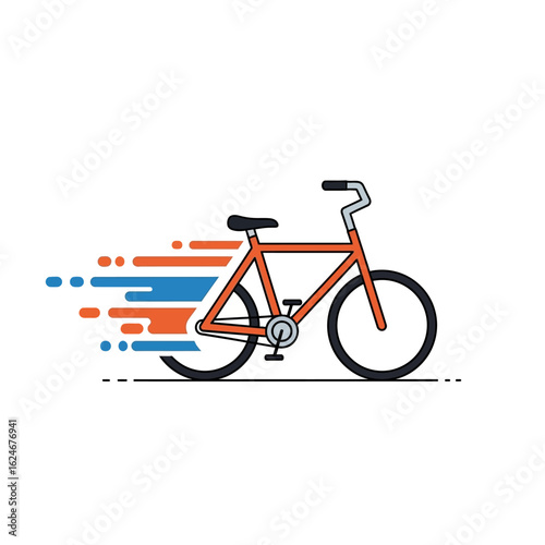 Stylized Orange Bicycle with Motion Lines, Black Tires, and Seat