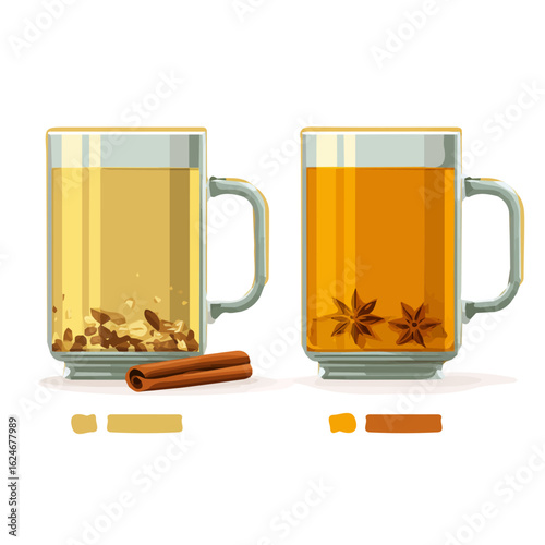 An illustration flat 2D icon Christmas cinnamon and ginger and anise tea, vector clipart isolated on a transparent background — clean animation-style design, created by me, Cute design