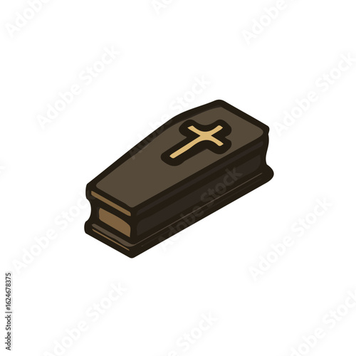An illustration flat 2D icon coffin with cross dark brown illustration, vector clipart isolated on a transparent background — clean animation-style design, created by me, Cute design