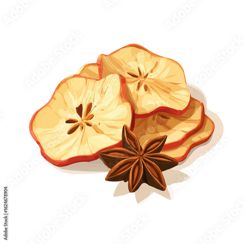 An illustration flat 2D icon anise and slice apple for tea set illustration, vector clipart isolated on a transparent background — clean animation-style design, created by me, EPS format