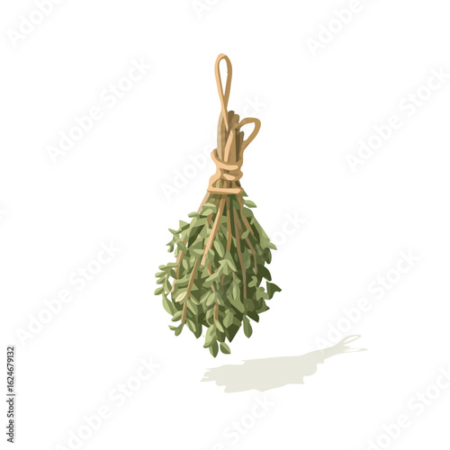 Simple illustration flat 2D icon dried herbs tied with twine illustration, vector clipart isolated on a transparent background — clean animation-style design, created by me, EPS format