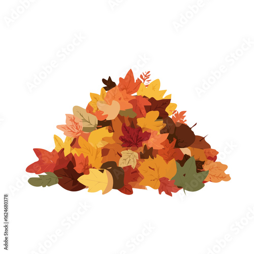 Bright and simple 2D fallen leaf pile mixed autumn vector set, isolated on transparent background — clean animation-inspired design by me. orange and yellow dry leaf