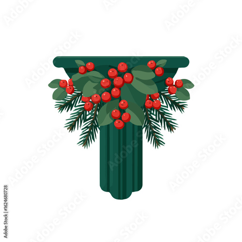 Mine Simple flat 2D illustration of a festive Column swag with pine isolated on a white background, vector 2D design, icon, flat 2d illustration art	
