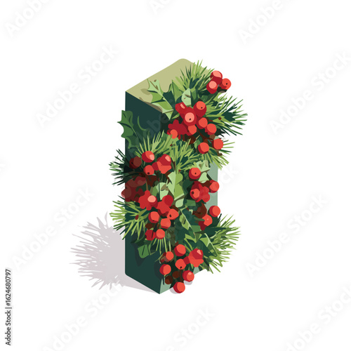 Mine Simple flat 2D illustration of a festive wall swag with pine isolated on a white background, vector 2D design, icon, flat 2d illustration art	